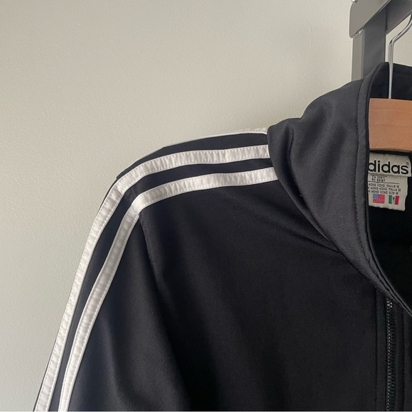 90s Vintage Adidas Track Jacket Cuff Zippers Black 3 White Stripes Womens Medium - Picture 8 of 12